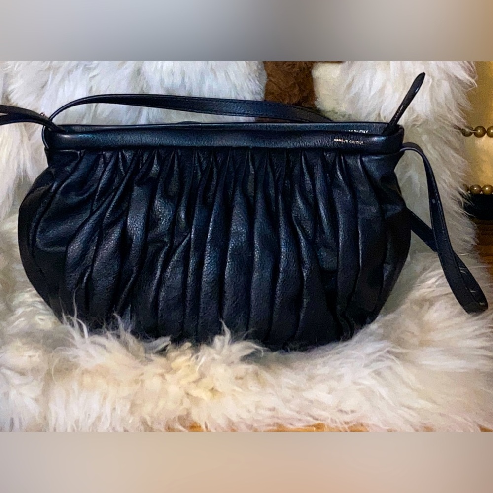 Mansur Gaviel Black Pleated Leather Crossbody Bag